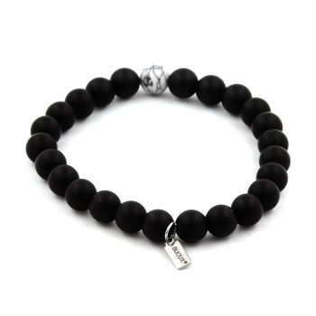 Bracelet Perles Onyx noir mat + Howlite 8 mm.