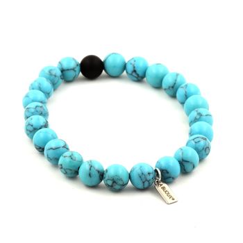 Bracelet Perles Turquoise + Onyx noir mat 8 mm.