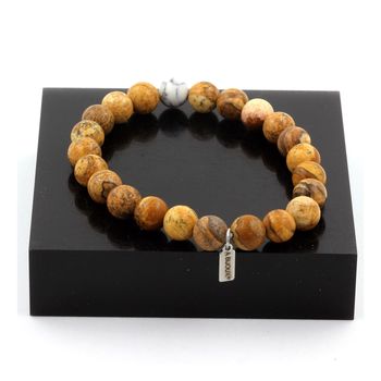 Bracelet Perles Jaspe Paysage + Howlite 8 mm.