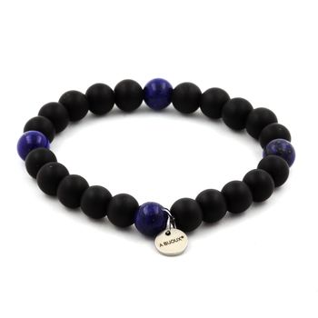 Bracelet Perles Lapis Lazuli + Onyx noir mat 8 mm.