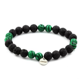 Bracelet Perles Malachite + Lave 8 mm.