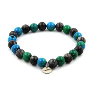 Bracelet Perles Chrysocolle + Labradorite 8 mm.