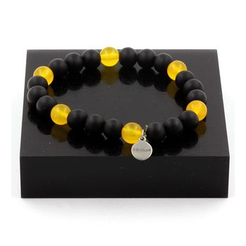 Bracelet Perles Agate jaune + Onyx noir mat 8 mm.
