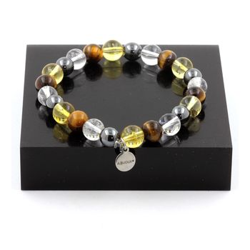 Bracelet Perles Oeil de Tigre + Citrine + Quartz + Hématite 8 mm.