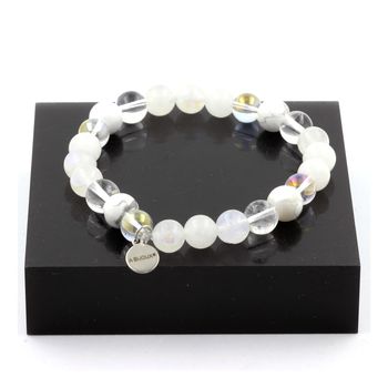 Bracelet Perles Pierre de lune + Quartz + Howlite + Quartz Titane 8 mm.