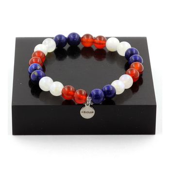 Bracelet Perles Agate Rouge + Pierre de lune + Lapis Lazuli 8 mm.