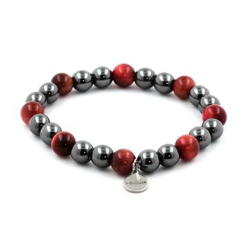 Red Pink Tiger's Eye + Hematite Bracelet 8 mm Beads.