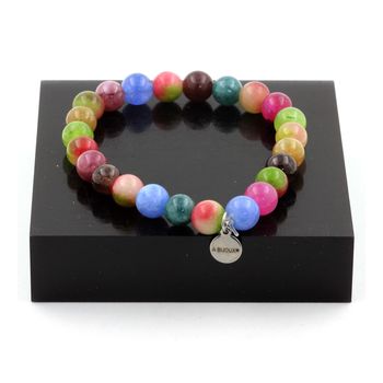 Bracelet Perles Tourmaline multicolore + Tourmaline melon d'eau 8 mm.