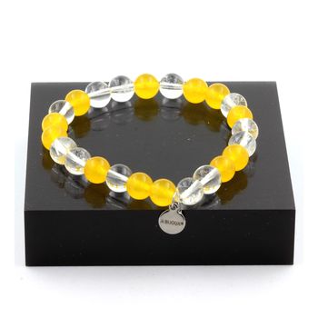 Bracelet Perles Agate jaune + Quartz 8 mm.