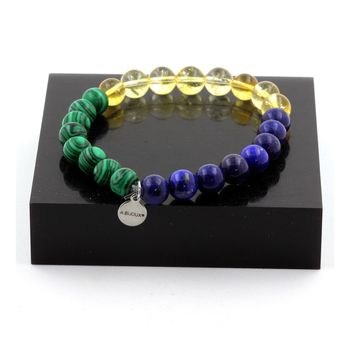 Bracelet Perles Lapis Lazuli + Citrine + Malachite 8 mm.