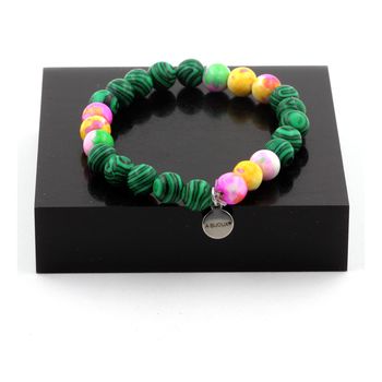 Bracelet Perles Malachite + Jaspe jaune violet + Jaspe rose jaune + Jaspe vert rose 8 mm.