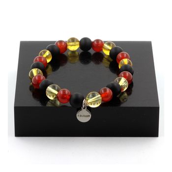 Bracelet Perles Agate Rouge + Citrine + Onyx noir mat 8 mm.