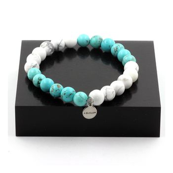 Bracelet Perles Howlite + Turquoise 8 mm.