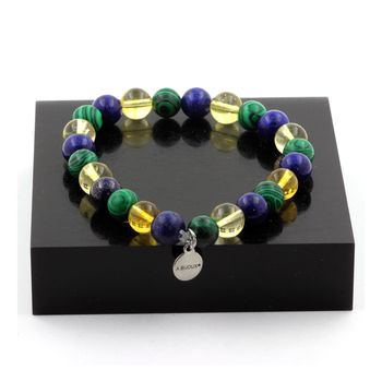 Bracelet Perles Citrine + Lapis Lazuli + Malachite 8 mm.