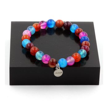 Banded Agate + Pink Banded Agate + Blue Banded Agate Bracelet 8 mm Beads.