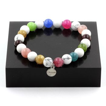 Bracelet Perles Tourmaline multicolore + Howlite 8 mm.