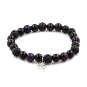 Bracelet Perles Oeil de Tigre violet + Lave + Agate noire 8 mm.