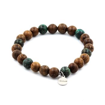 Bracelet Perles Turquoise Africaine + bois 8 mm.