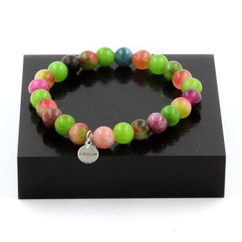 Bracelet Perles Tourmaline multicolore + Tourmaline melon d'eau + Péridot 8 mm.
