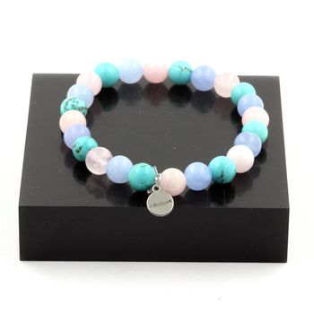 Bracelet Perles Quartz rose + Aigue-Marine + Turquoise 8 mm.