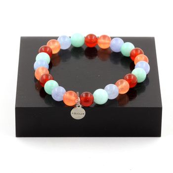 Bracelet Perles Amazonite + Calcédoine orange + Aigue-Marine + Agate Rouge 8 mm.