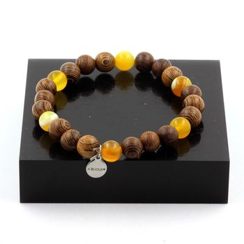 Bracelet Perles Sardonyx jaune + bois 8 mm.