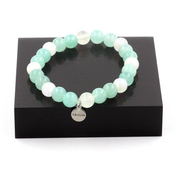 Bracelet Perles Angélite + Pierre de lune 8 mm.