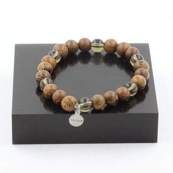 Bracelet Perles Quartz fumé + bois 8 mm.