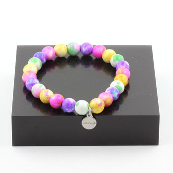 Purple Yellow Jasper + Pink Green Jasper + Blue Purple Jasper + Yellow Pink Jasper Bracelet 8 mm Beads.
