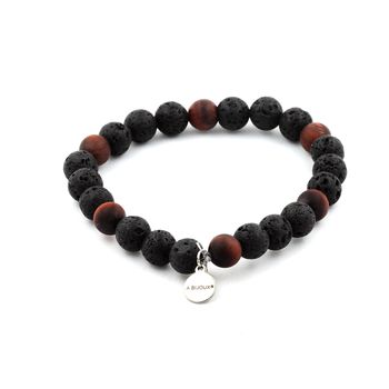 Bracelet Perles Lave + Oeil de Tigre rouge mat 8 mm.