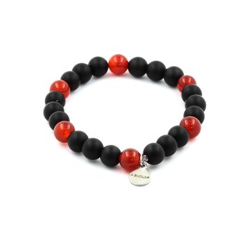 Bracelet Perles Onyx noir mat + Cornaline d'Uruguay 8 mm.