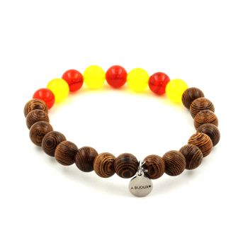 Bracelet Catalan Perles bois + Agate jaune + Agate Rouge 8 mm.