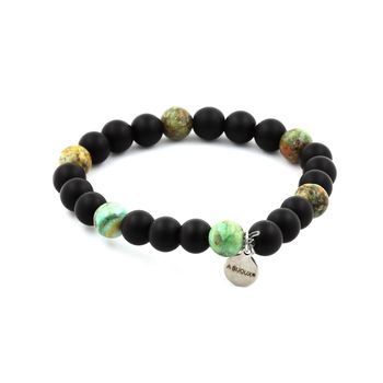 Bracelet Perles Onyx noir mat + Turquoise du Pérou 8 mm.