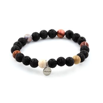 Bracelet Perles bois pétrifié + Lave 8 mm.