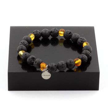 Bracelet Perles Ambre véritable de la mer Baltique + Lave 8 mm.