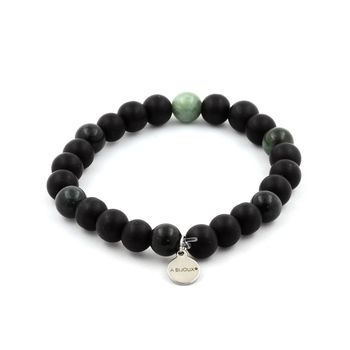 Bracelet Perles Onyx noir mat + Seraphinite de Russie 8 mm.