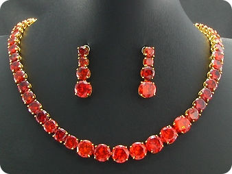 70x10~6mm Red Ruby Necklace Earrings Set