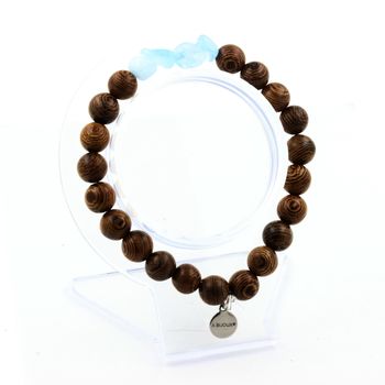 Bracelet Aigue-Marine du Brésil + Perles bois 8 mm.