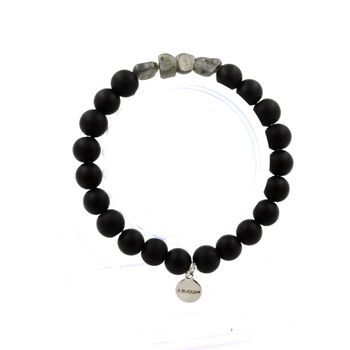 Bracelet Labradorite de Finlande + Perles Onyx noir mat 8 mm.