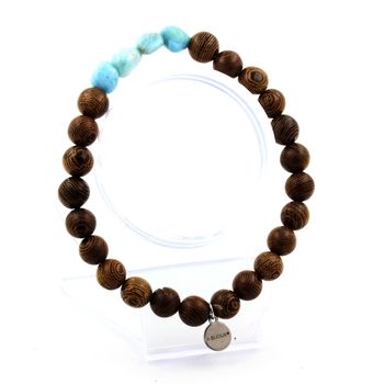 Bracelet Larimar de République dominicaine + Perles bois 8 mm.