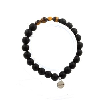 Bracelet Oeil de Tigre d' Afrique du Sud + Perles Onyx noir mat 8 mm.