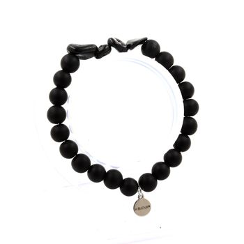 Bracelet Tourmaline Schorl du Brésil + Perles Onyx noir mat 8 mm.