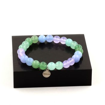 Bracelet Perles Angélite + Aventurine + Aigue-Marine + Calcédoine lavande 8 mm.