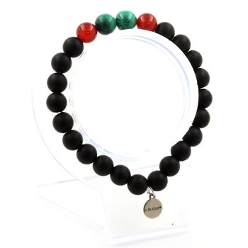 Bracelet Perles Malachite du Congo + Agate Rouge + Onyx noir mat 8 mm.