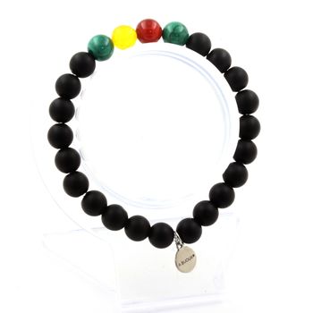 Bracelet Perles Malachite du Congo + Agate jaune + Agate Rouge + Onyx noir mat 8 mm.