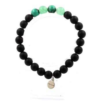 Bracelet Perles Malachite du Congo + Aventurine + Onyx noir mat 8 mm.