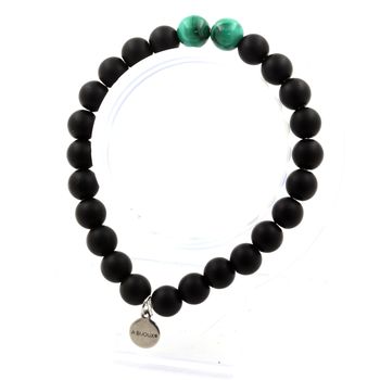Bracelet Perles Malachite du Congo + Onyx noir mat 8 mm.