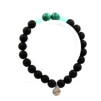 Bracelet Perles Malachite du Congo + Amazonite + Onyx noir mat 8 mm.