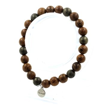 Pyrite from South Africa + wood Bracelet 8 mm Beads.