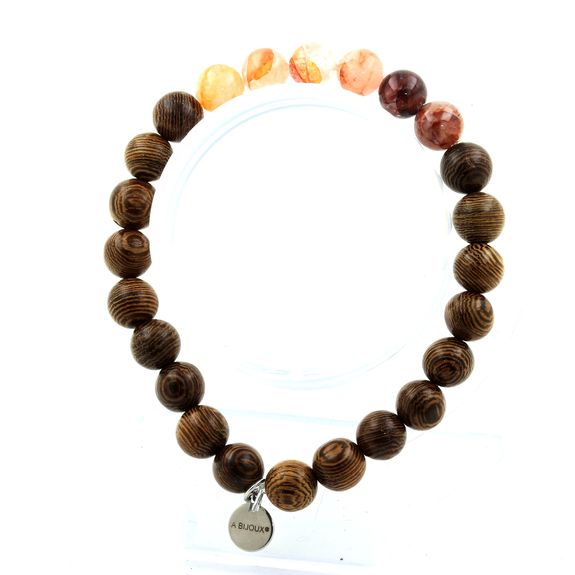 Bracelet Perles Opale Rose + Rhodonite + Quartz rose + bois Bracelet Perles Opale Rose + Rhodonite + Quartz rose + bois
